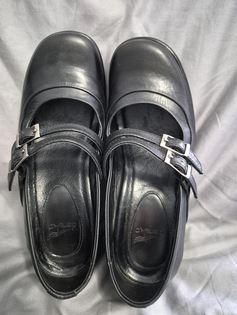 Dansko Babette Mary Jane Black Leather Wedge Heel Shoes Sz 36 (US 5.5/6)